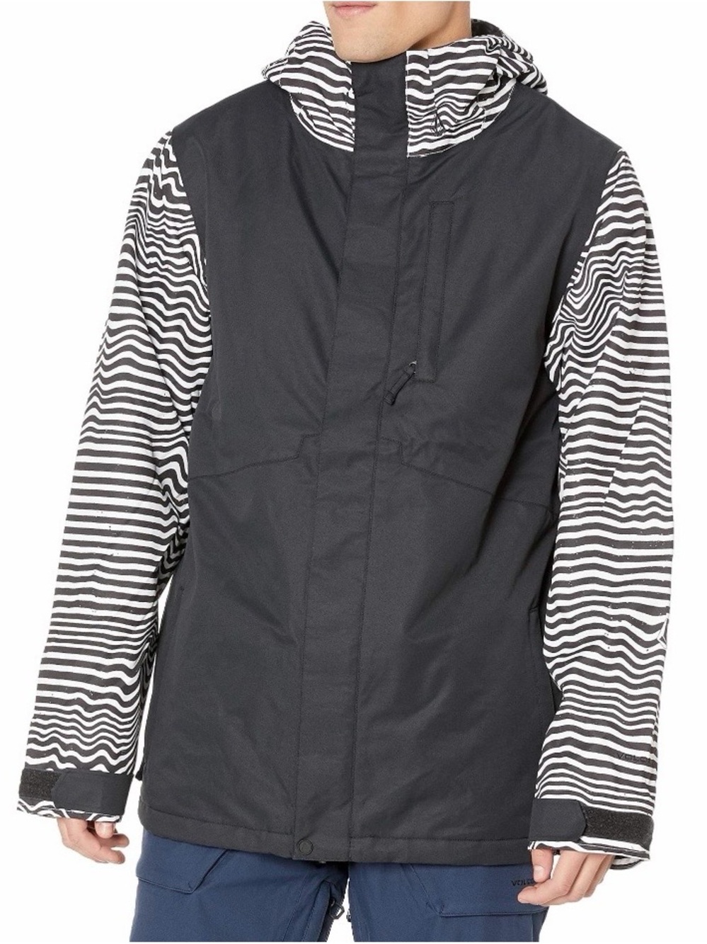 Volcom 17Forty Insulated Snowboard Jacket Mens M Black Stripe 10K/10K Hooded